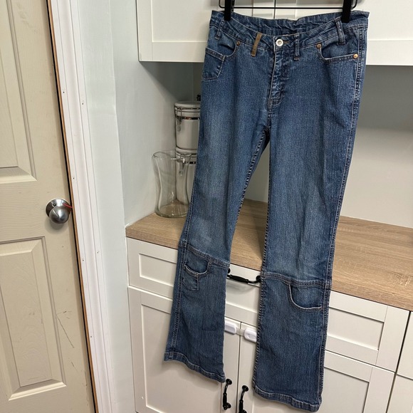 Karl Kani Denim - Vintage Y2K Karl Kani Flare Jeans Womens 28 Blue Knee Pocket Utility Streetwear